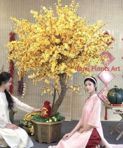 Chậu cây hoa mai giả cao 2m trang trí tết