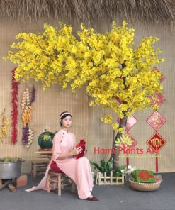 Cây hoa mai giả tán nghiêng cao 2m5 hoa xịn