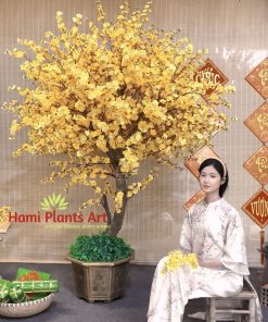 Chậu cây hoa mai giả cao 2m trang trí tết