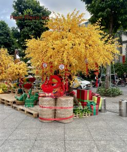 Thi công cây hoa mai giả cao 3m cho siêu thị Co.op và Lotte Mart